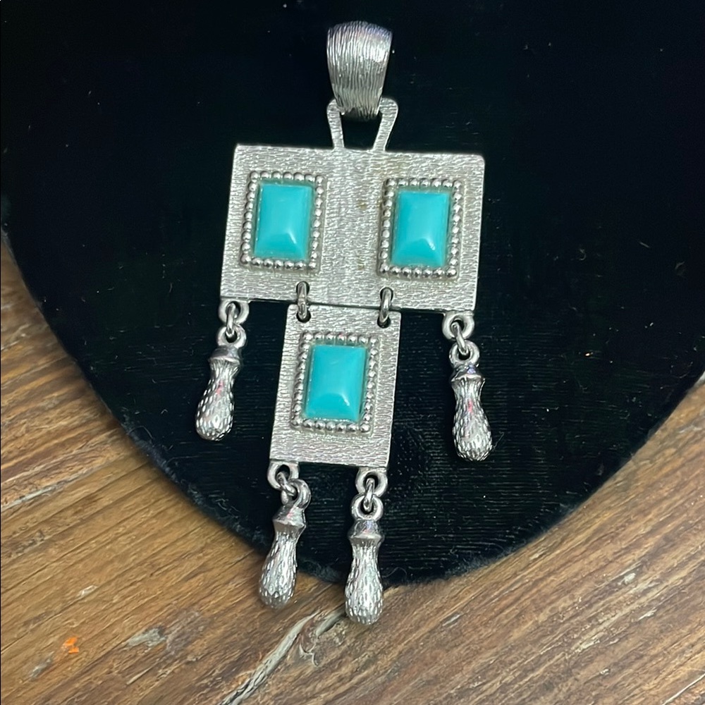 Silver and Blue Necklace with Geometric Turquoise Pendant